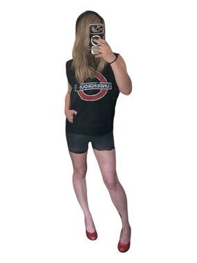 Vintage Y2K Punk Black London Underground Sleeveless Hoodie Medium Unisex